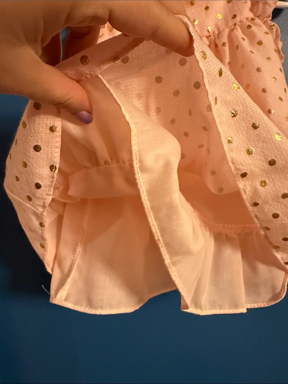 Pippa & Julie Light Pink Ruffle Shoulder Dress with Gold Dots
